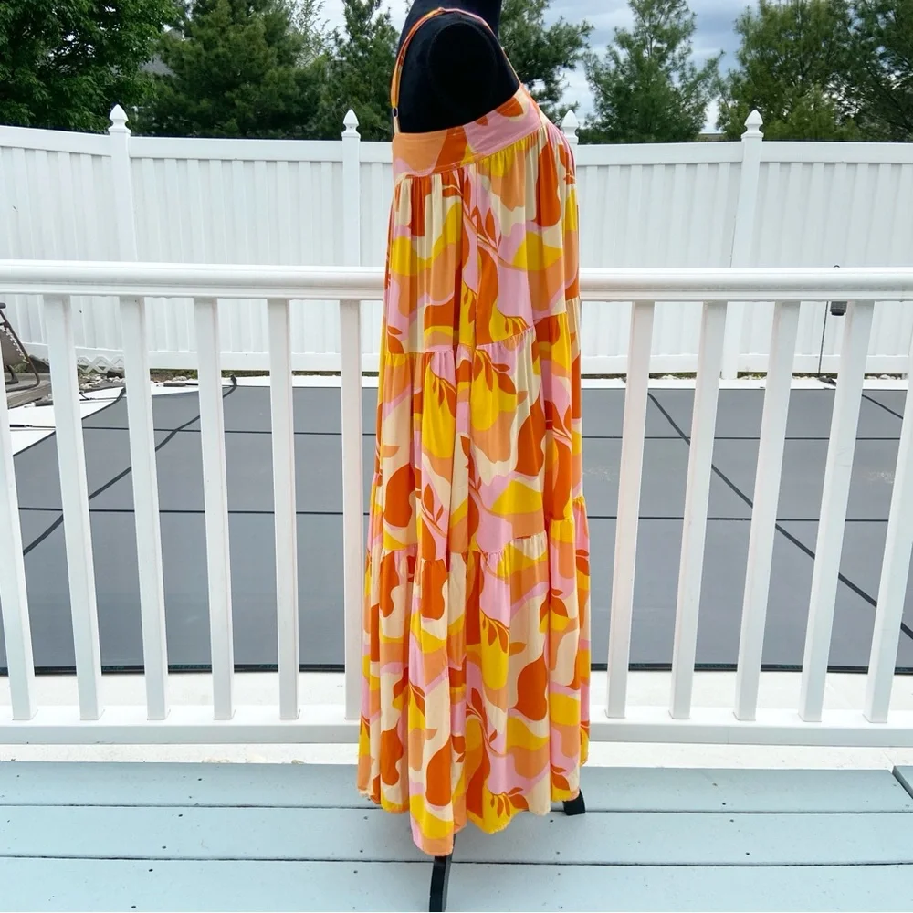 ANTHROPOLOGIE ABEL THE LABEL Sunset Floral Tiered Boho Tropical Maxi Dress Small - Picture 6 of 16